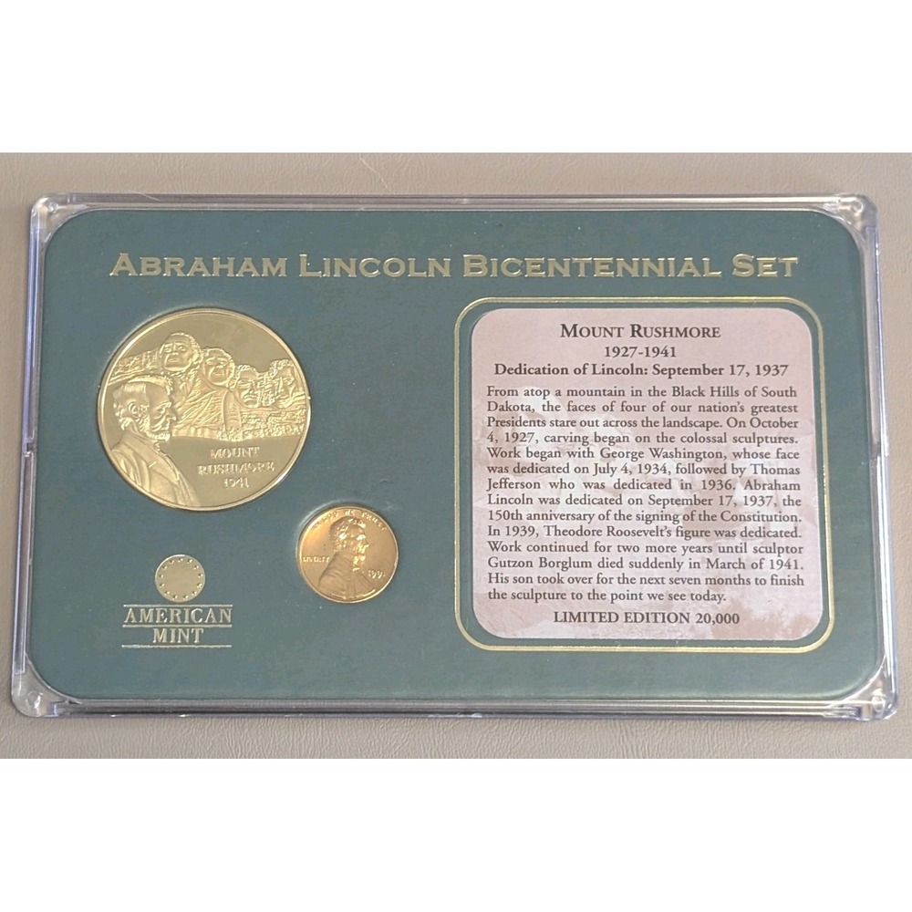 American Mint Abraham Lincoln Bicentennial Mount Rushmore 1927-1941 Coin Set